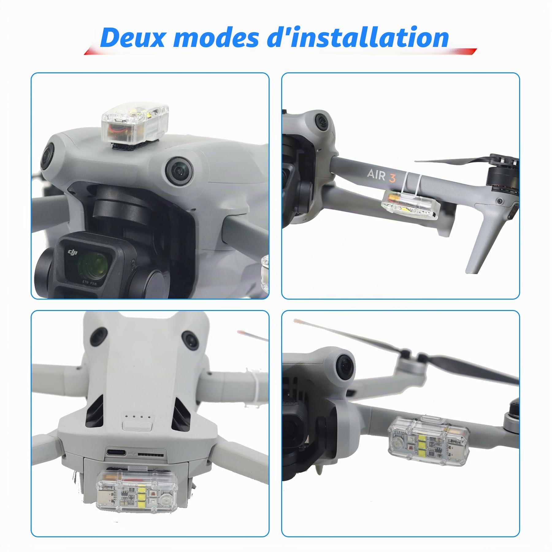 Lumière Stroboscopique, Lumières Anti Collision pour Drone DJI Neo,Flip,Mini 3 4 Pro 4K SE 2,Air 3S 3 2 2S,Mavic 3/2,Spark,FPV,Avata 2,EVO,Lampe Strobe Llight Flash LED Accessoires(2 PCS)