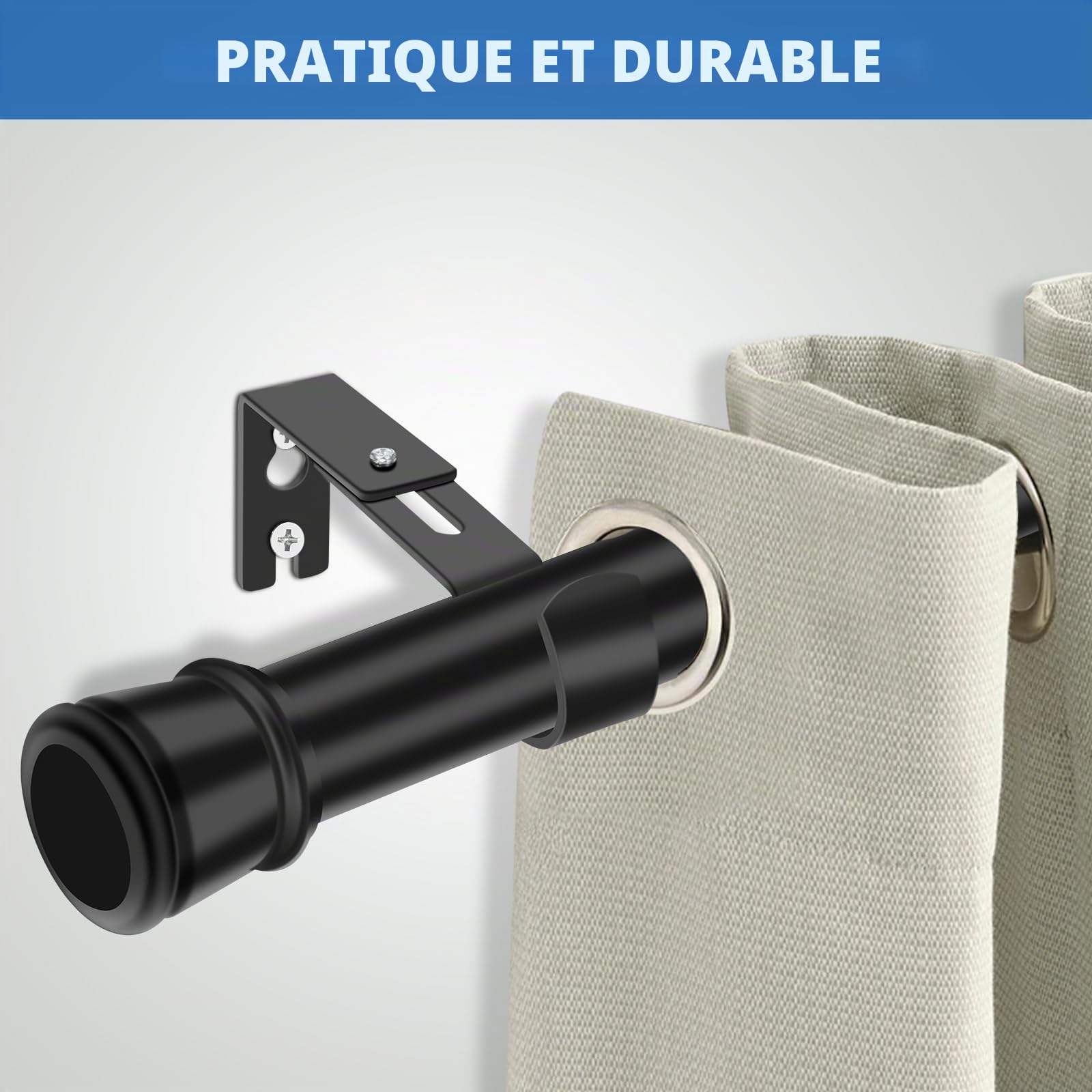 Tringles à rideaux robustes pour fenêtres 80 cm - 231 cm, ensemble de tringles ajustables de 2,54 cm avec supports, tringle métallique pour rideaux pour chambre, cuisine, salon 25LMG91BLK