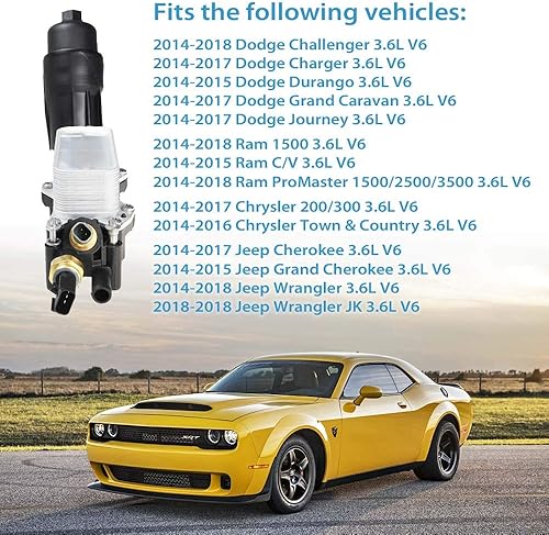Miniatura 2 de MangoS - Repuesto para filtro de aceite de motor 68105583AF 68105583AE para Chrysler Dodge Ram Grand Wrangler 3.6L V6 2014 2015 2016 2017