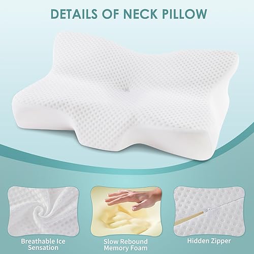 Miniatura 5 de Almohada cervical cervical, almohadas cervicales ergonómicas de espuma viscoelástica, almohadas de contorno lateral para adultos, almohada