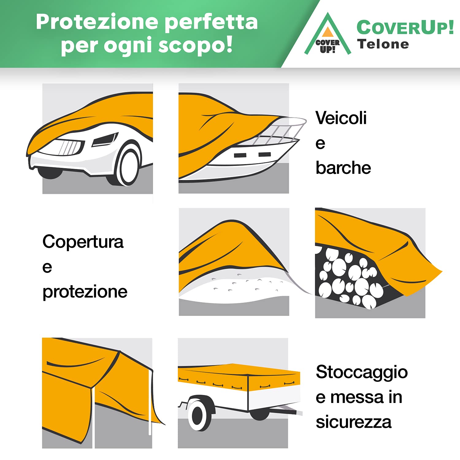 CoverUp! Telo impermeabile blu 4 x 6 200 g/m² con 10 gomas di fissaggio e occhielli in alluminio – extra resistente UV e strappi – copertura premium