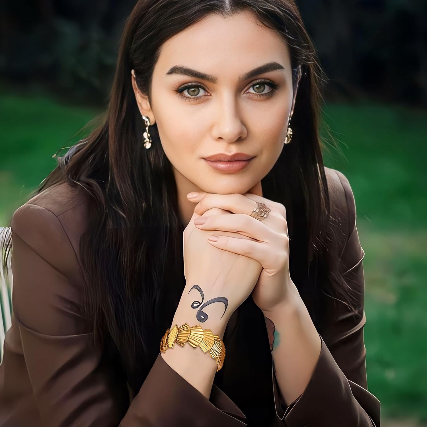 Gold Plated Bangle Bracelets for Women Brass Chain Hinge Cuff Bangles Fashion Chunky Elastic Bracelet - Image 4