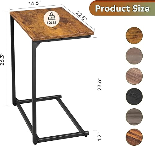 Miniatura 3 de WLIVE Mesa auxiliar en forma de C, mesas auxiliares pequeñas para sofá, mesa de sofá ancha que se desliza por debajo, mesa de aperitivos para