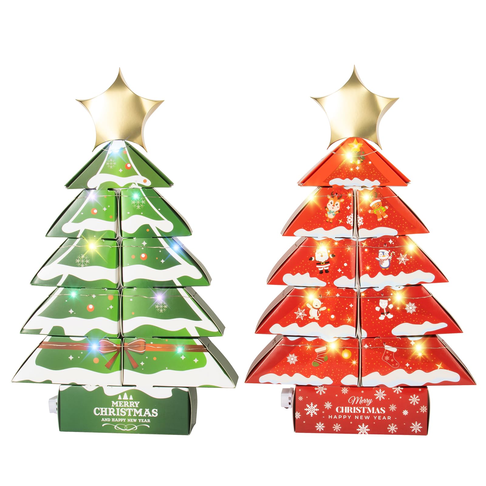 Photo 1 of Box - Christmas Tree Gift Boxes with LED Light 16.7x10.6x2.2 inches Extra Large Decor Box Empty Gift Wrap Boxes for Xmas Day Candy Chocolate Small Thing Presents Wrapping (Red+Green)