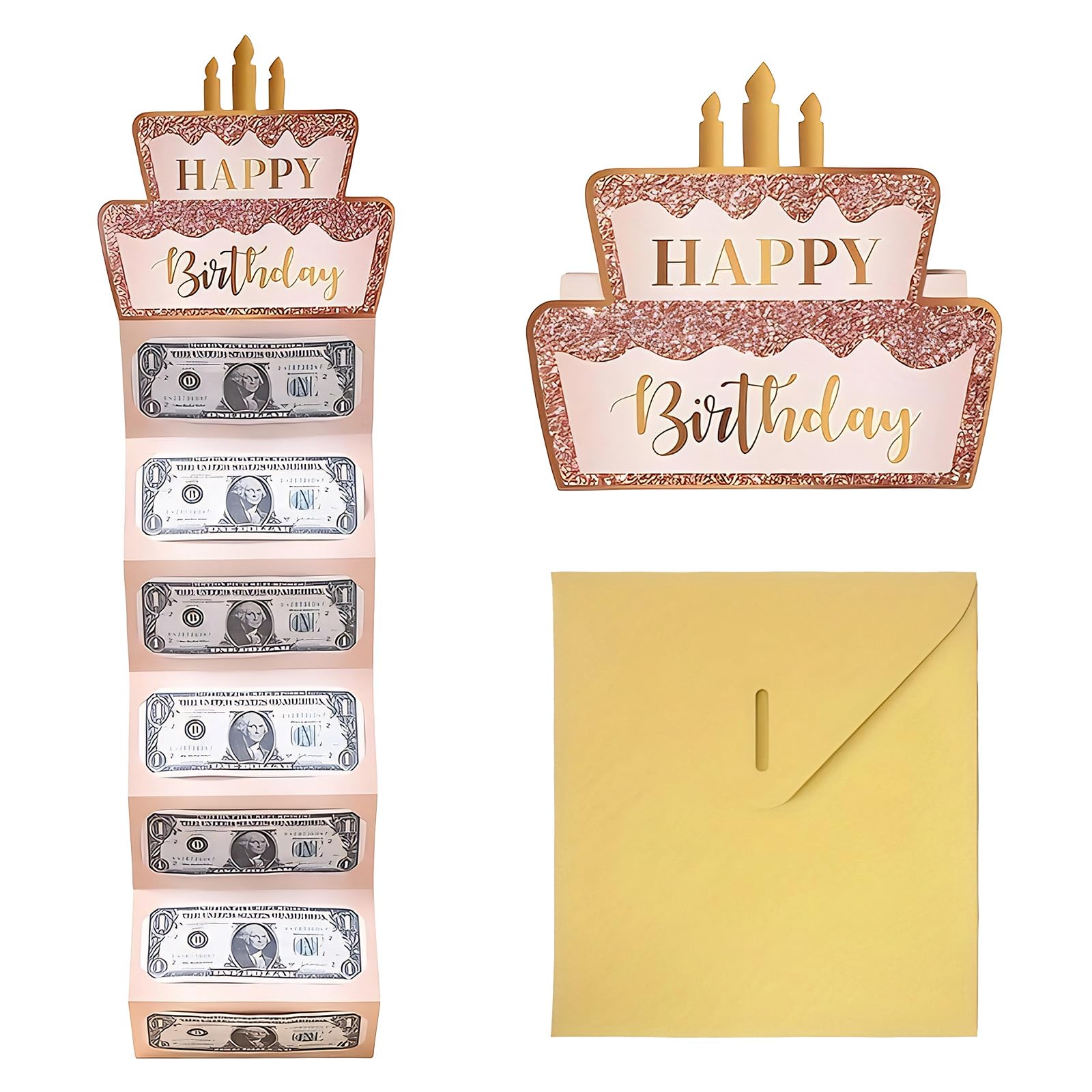 1 Set Pink Money Wallets for Cash Gifts, Sweet Money Gift Ideas, Cute Birthday Money Wallet, 1 Folding Red Envelope + 1 Gold Envelope, for Birthday Cash Gift Wallet (Pink Cake)