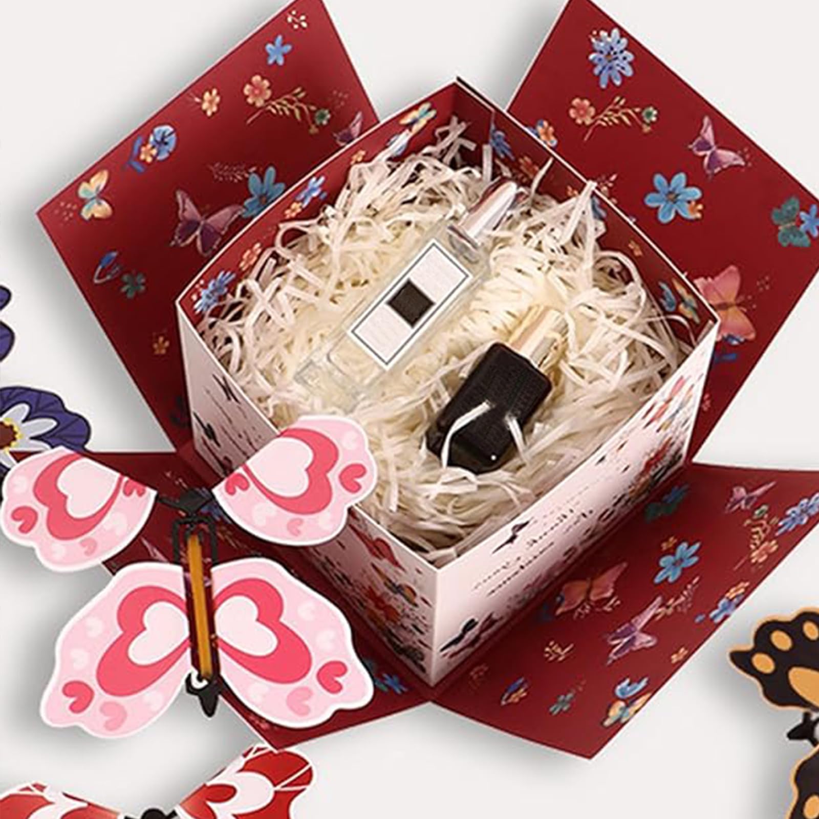 Scatola A Sorpresa Pop-Up Con Farfalle Volanti Rosa - Confezione Regalo Explosion Per Compleanno, Matrimonio, San Valentino
