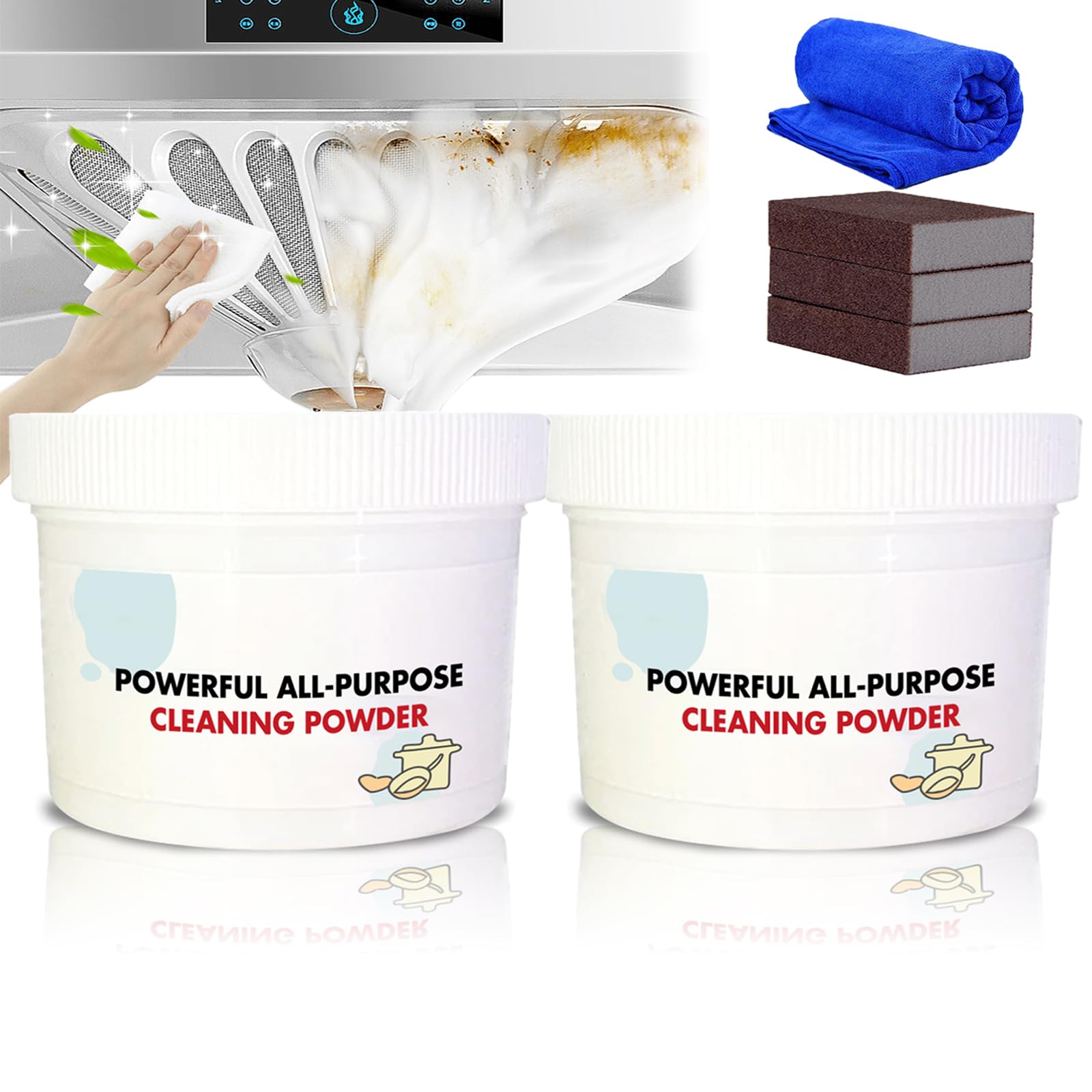 Pousbo Powerful Kitchen All-Purpose Powder Cleaner, 2023 New Foam Rust Remover Kitchen All-Purpose Cleaning Powder (250g*2)