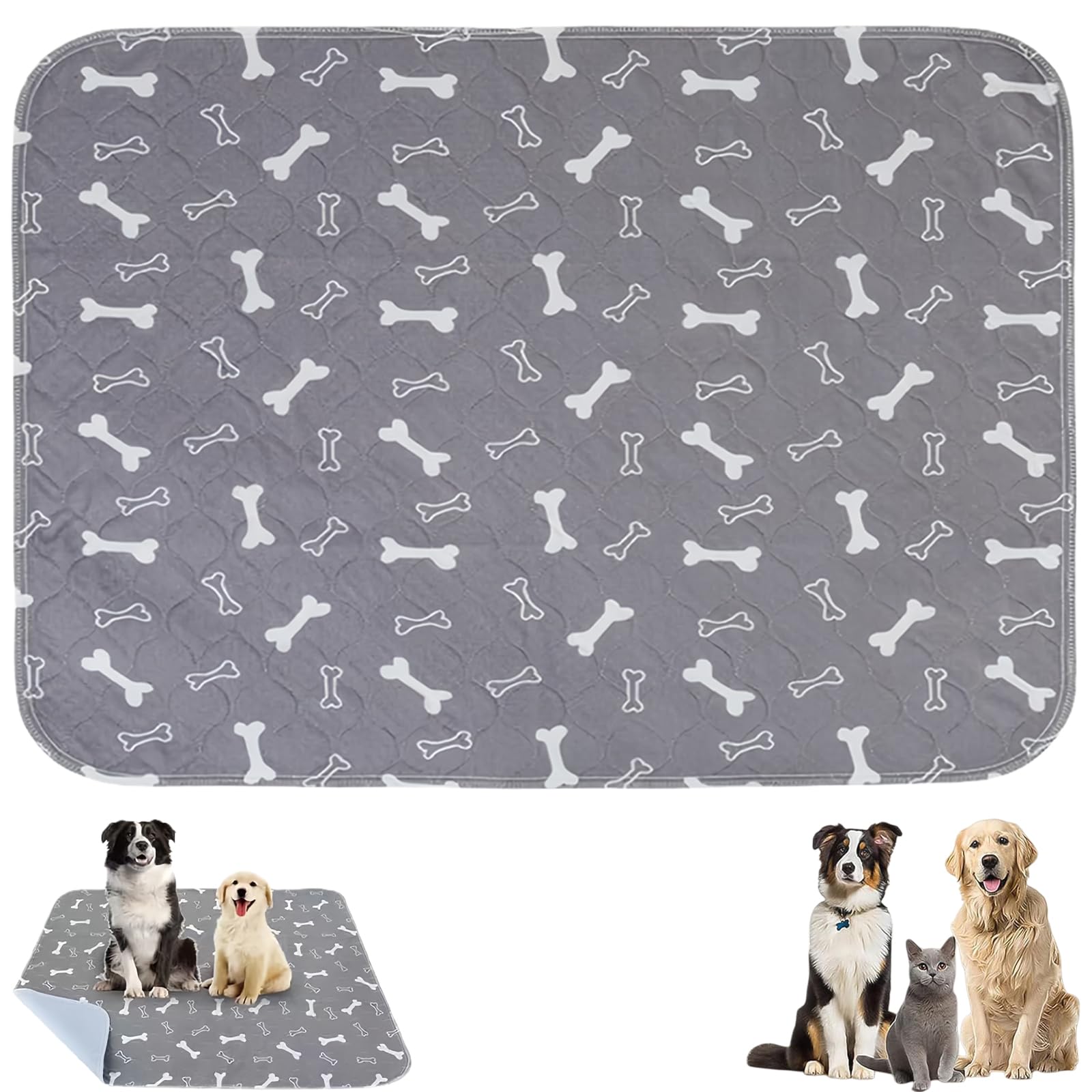 Pee Pads, Reusable & Washable Pet Pee Pads with Pheromones, Leak-Proof Odor Control Dog Training Pads, Durable Non-Slip Puppy Pads for Home & Travel (Gray, S)