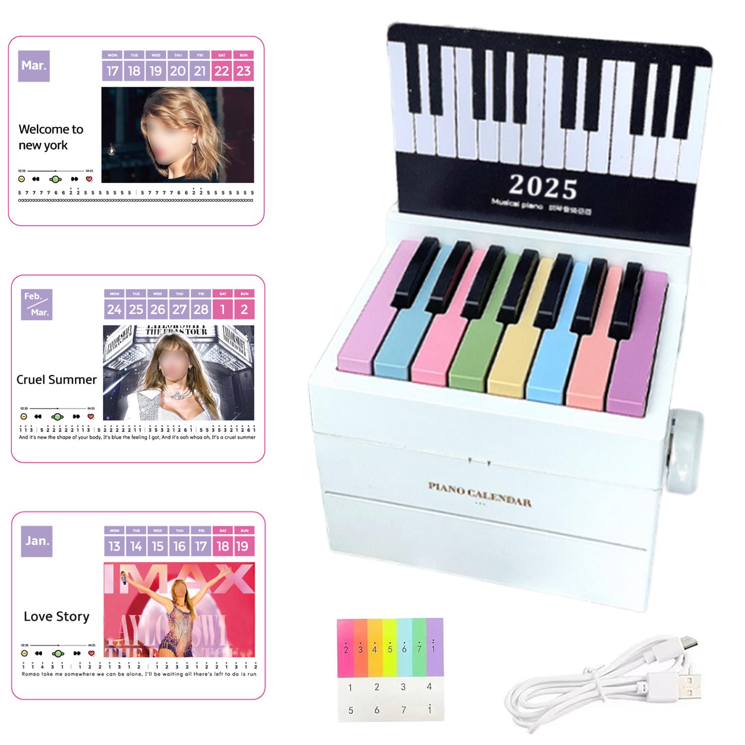 Calendario per pianoforte 2025: mini pianoforte con 52 spartiti musicali, viaggio musicale tutto l'anno per fan, familiari e amici, decorazione multifunzione e strumento di pratica (bianco01)