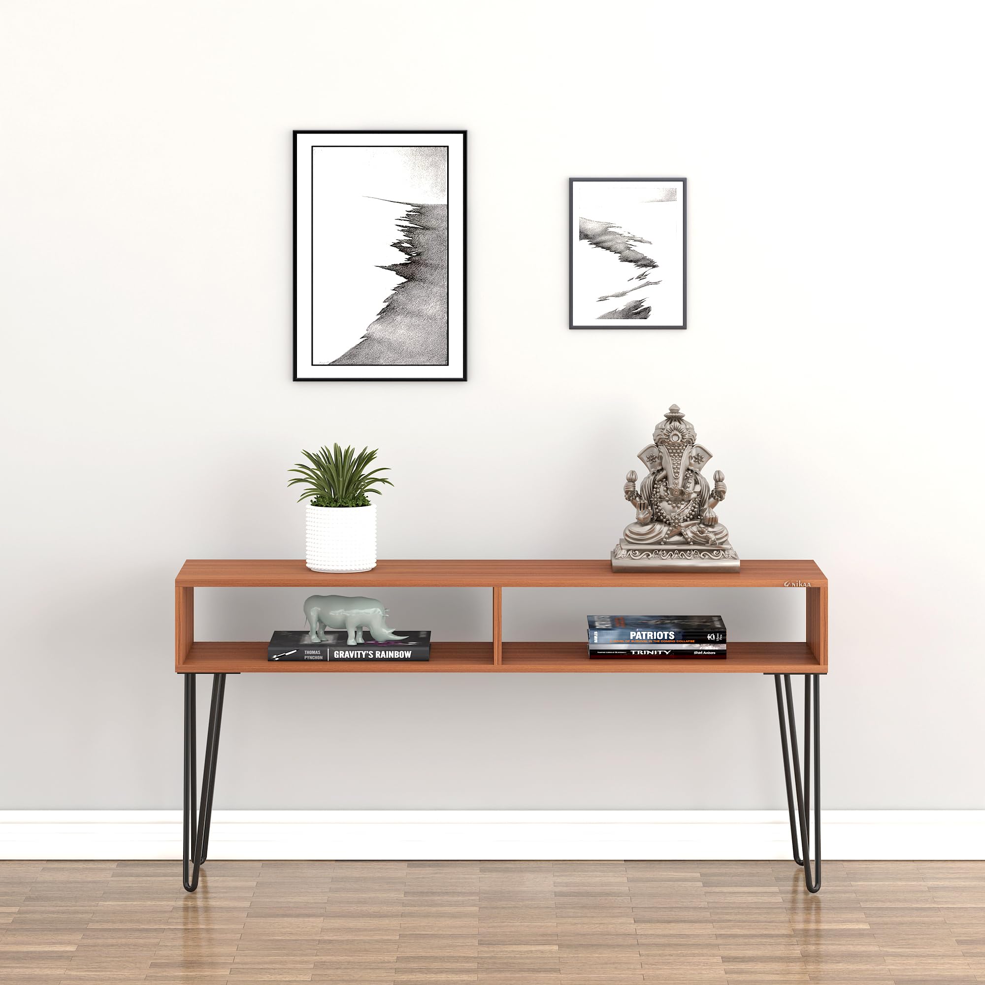 Anikaa Hux Console Tables Sofa Table Side Table Hallway Enteryway Living Room Wood Top & Metal Frame (Walnut/Black) D.I.Y