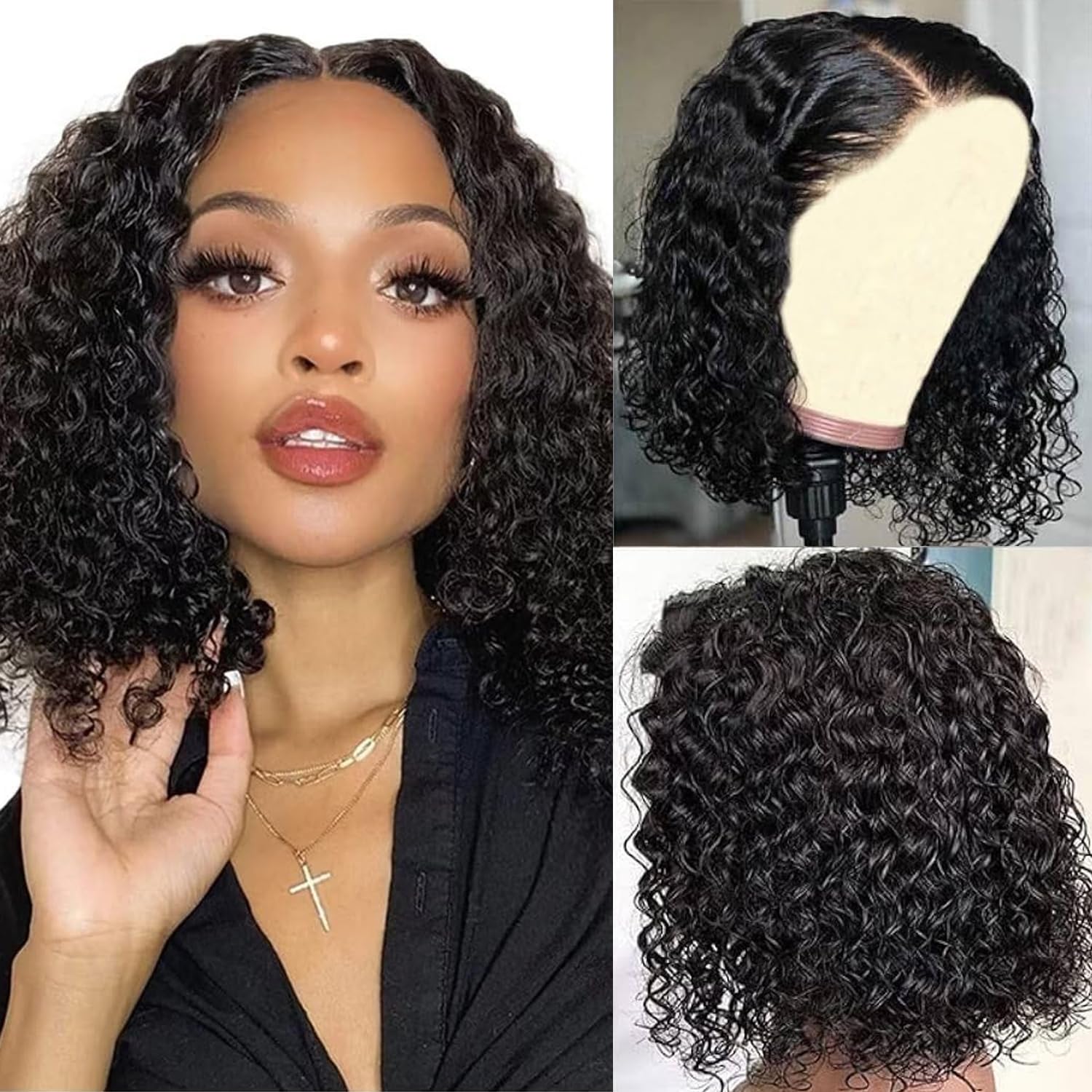 Sungirl Bob Wig Human Hair 13x4 Deep Wave Curly Lace Front Wigs For Women Short Bob Wig Pre Plucked with Baby Hair Glueless Hair Curly Wigs Nature Hairline 180% Density 10 Inch