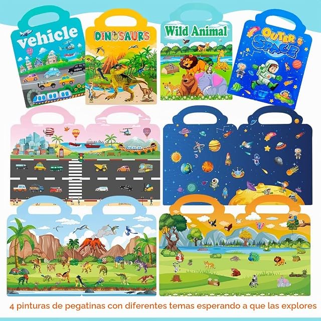 Foto 3 de 8 de Paquete de 4 libros de pegatinas Reutilizables,Pegatinas Reutilizables 3D,Calcomanías de Viaje y Libro,Libro…