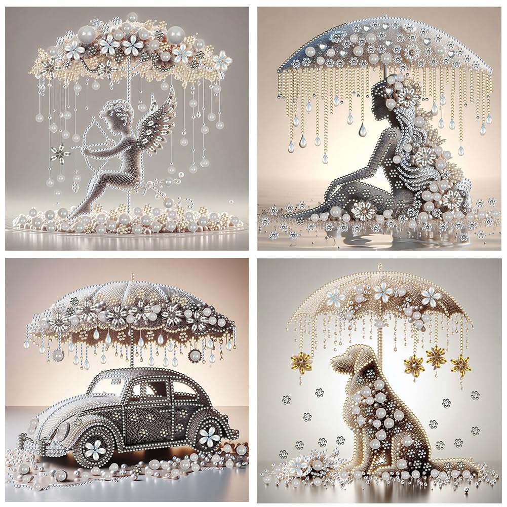 4pcs 5D Special Shape Umbrella Diamond Art Painting Kits for Adults, DIY Crystal Rhinestone Gem Art Craft for Beginners, Diamond Mosaic Kit, Home Wall Decor Gift 11.8X11.8inch