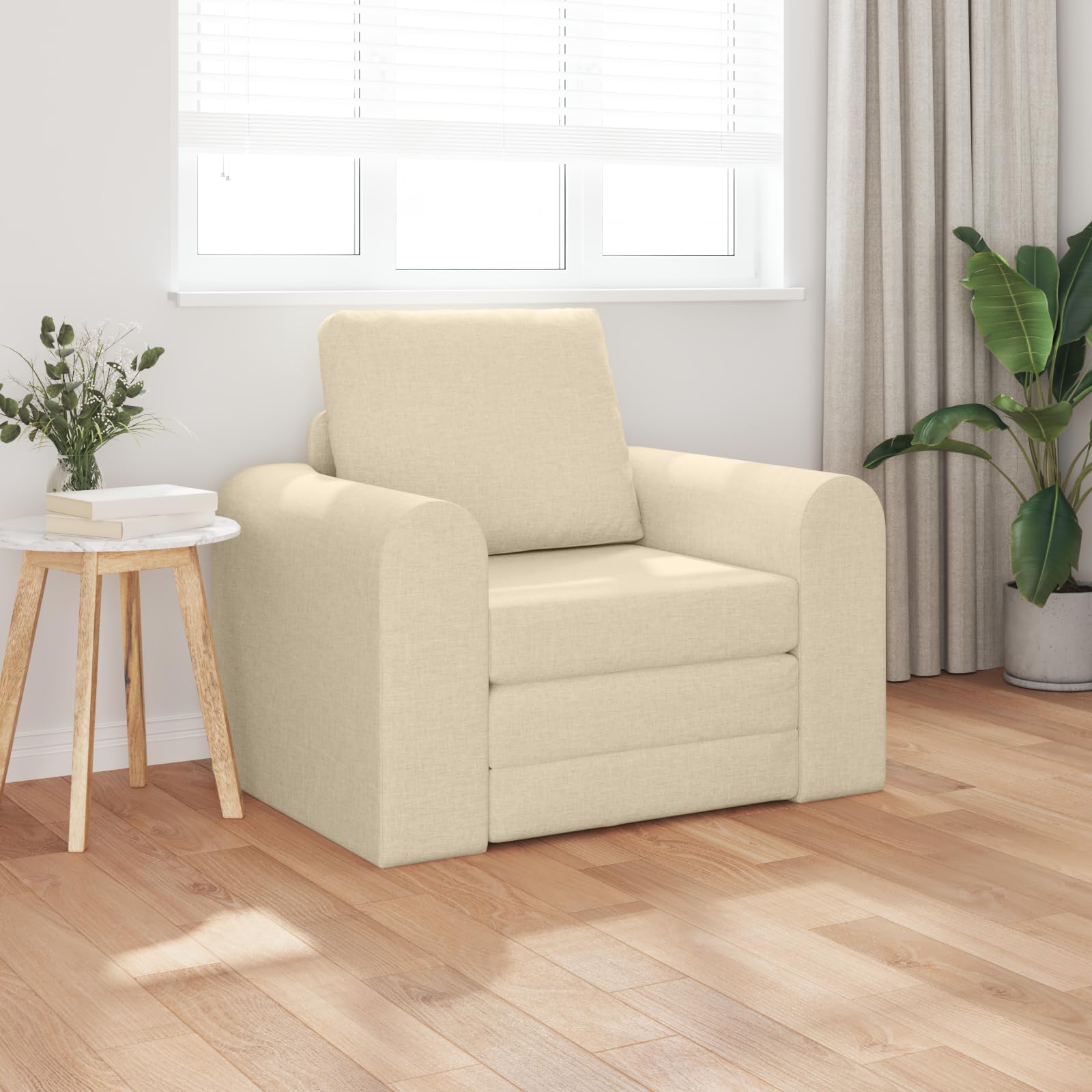 Nowoczesny fotel w kolorze kremowym z tapicerką, składany fotel dla gości i możliwość spania, do salonu i sypialni, kompaktowy 98 x 71 cm, wygodny i łatwy do czyszczenia