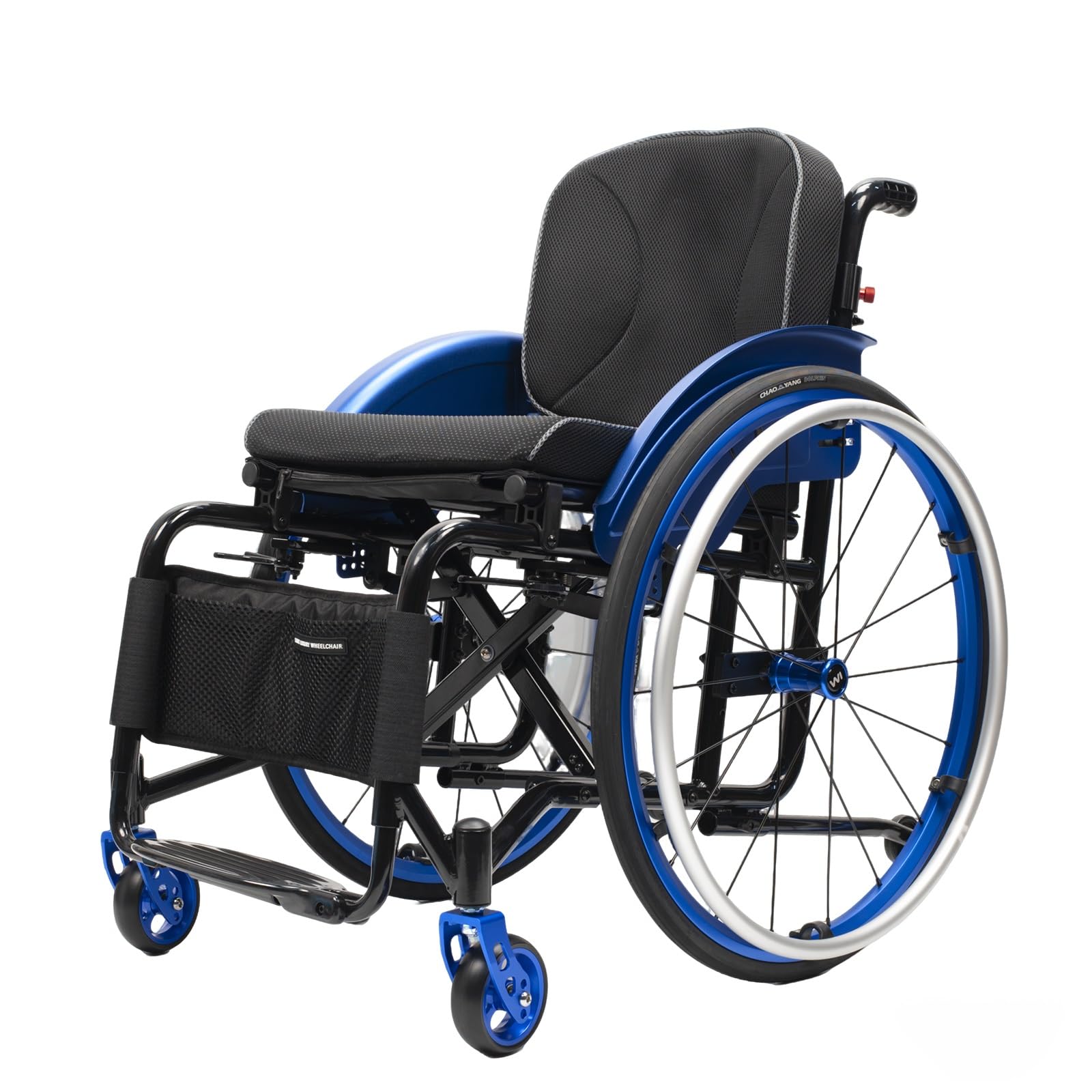 Lightweight All-Terrain Ultra Sports Wheelchair Foldable Adjustable Footrest and Seat Height, Handbrakes,Suitable for Teenagers, Adults, Seniors(Blue,Seat Width 38cm/15in)