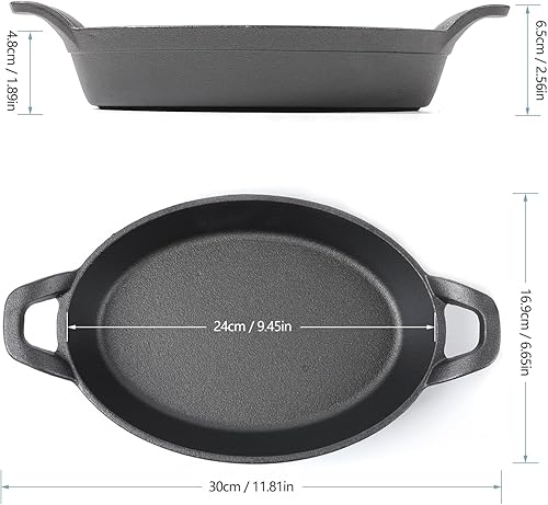 Miniatura 9 de HAWOK Mini servidor ovalado de hierro fundido de 12 oz Set de 6.. Negro03