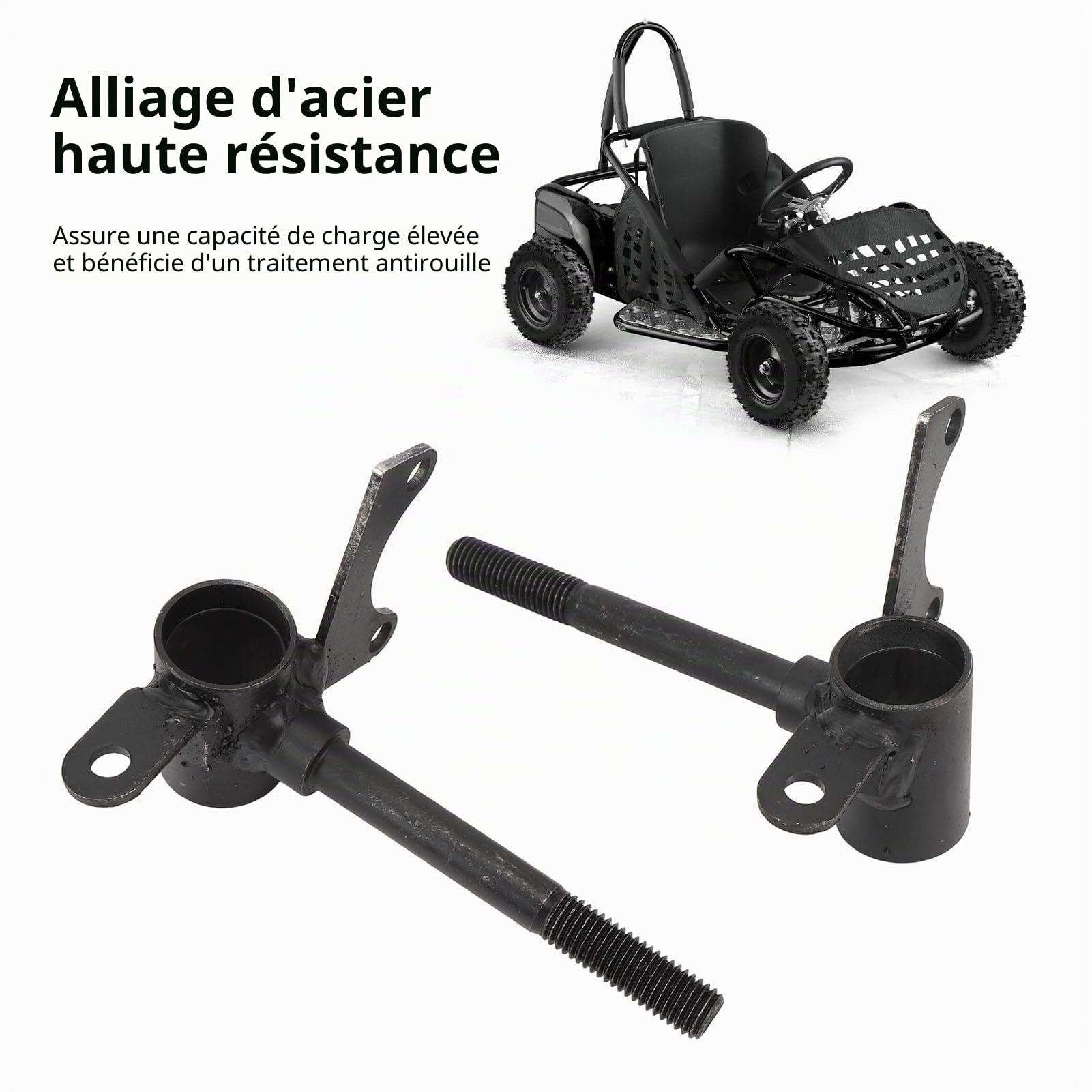 Paire de Fusées de Direction 10mm pour Kart/Quad/jusqu'à Kit Complet avec Roulements (Acier Haute Résistance -Rouille Stabilité Optimale)