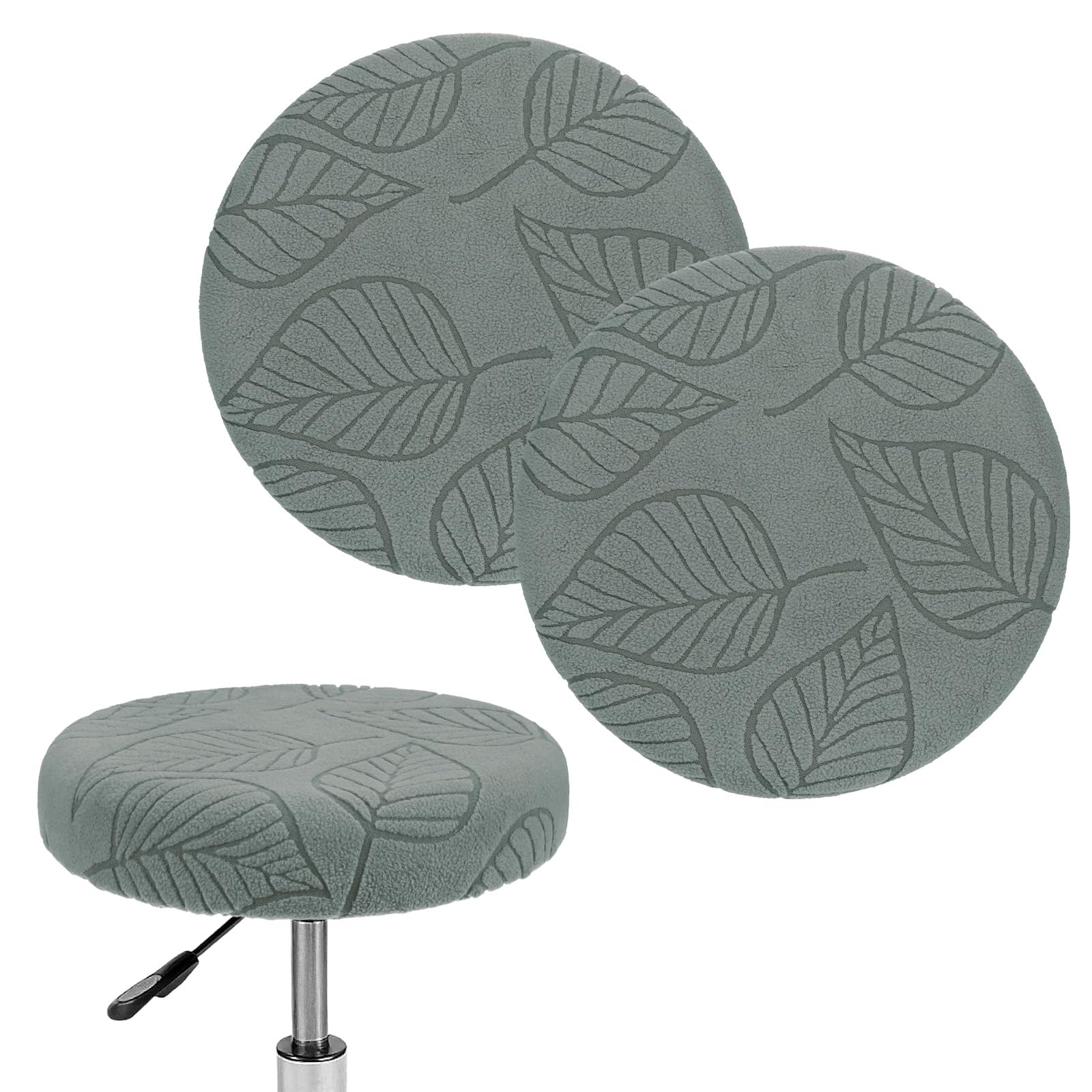 M METERXITY 2-Pack Bar Stool Covers Round, for 14-16 Inch Polyester Leaf Pattern Seat Covers with Elastic Bands for Bar Stool/Round Cushion [Dark Gray]
