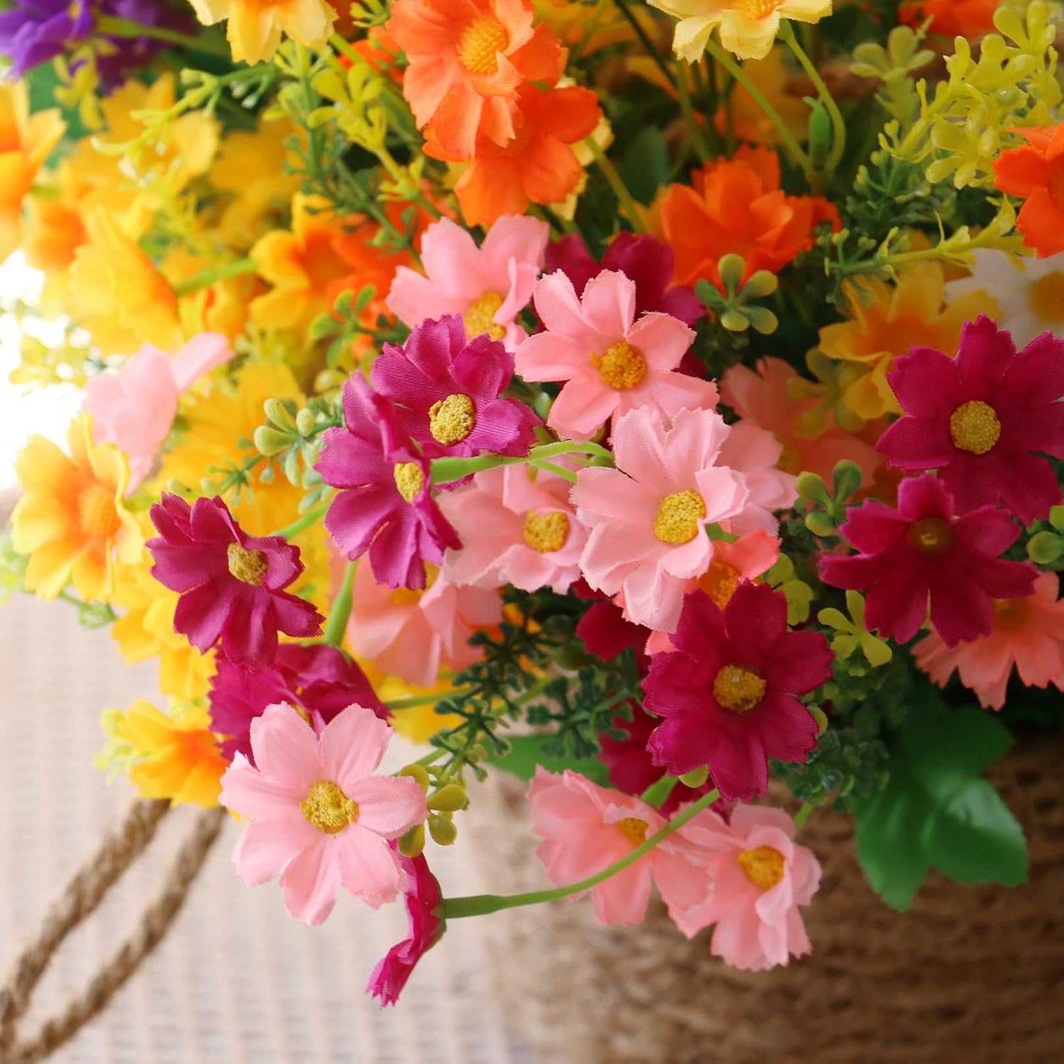 12 Bundles Artificial Daisy Silk Flowers Fake Wildflowers UV Resistant Faux Flowers Plastic Plants Greenery Floral Arrangement for Outdoor Indoor Pot Vase Graves Window Box Outside (Colored)