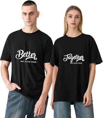 Customizable Matching Couple T-Shirt Sets- Personalize Your Matching Couples Outfits with Dates Pack of 1 Set Black