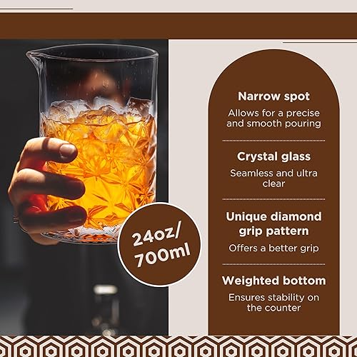 Miniatura 4 de TEAVAS Juego de vasos mezcladores de cóctel con jigger, Muddler, cuchara, colador Hawthorne y soporte de bambú, jarra de mezclología para cócteles