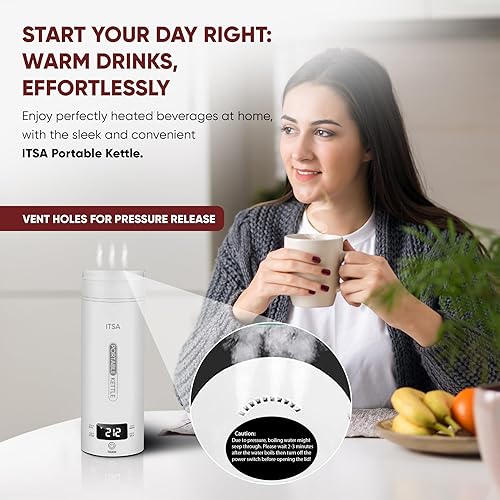 Miniatura 4 de ITSA Hervidor eléctrico de viaje de 16.9 fl oz, portátil, de acero inoxidable, con control de temperatura y apagado automático, mini hervidor