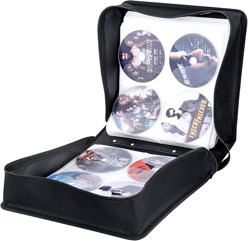 Miniatura 8 de Carpeta para CD y DVD, estuche para CDDVD, carpeta de almacenamiento, capacidad de 400 unidades, estuche de discos de CDDVD, caja de álbum (PU negro)