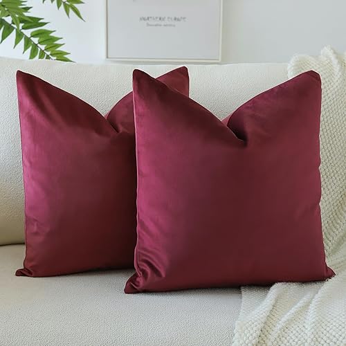 OTOSTAR Paquete de 2 fundas de almohada decorativas de terciopelo suave de 18 x 18 pulgadas, fundas de cojín cuadradas sólidas para decoración del