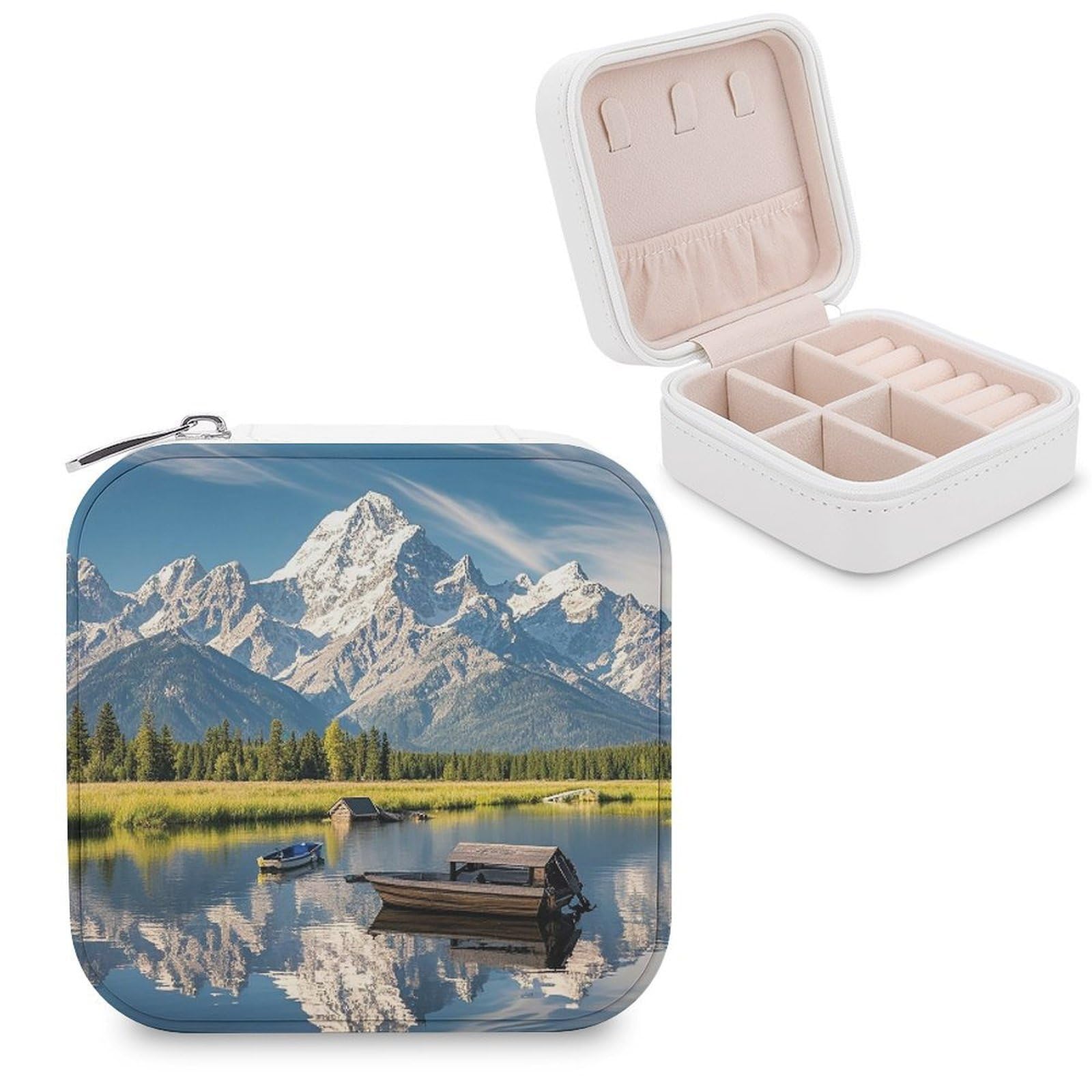 FekiLoot Grand Teton National Park Personalized Leather Jewelry Case, Travel Jewelry Box, Small Portable Jewelry Organizer for Rings, Earrings, Necklace and Bracelet