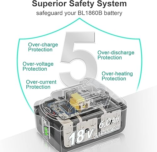 Miniatura 4 de Paquete de 4 baterías de repuesto de 18 voltios para Makita 18V BL1860B, LXT iones de litio de 6.0 Ah de ultra alta capcaity compatible con batería