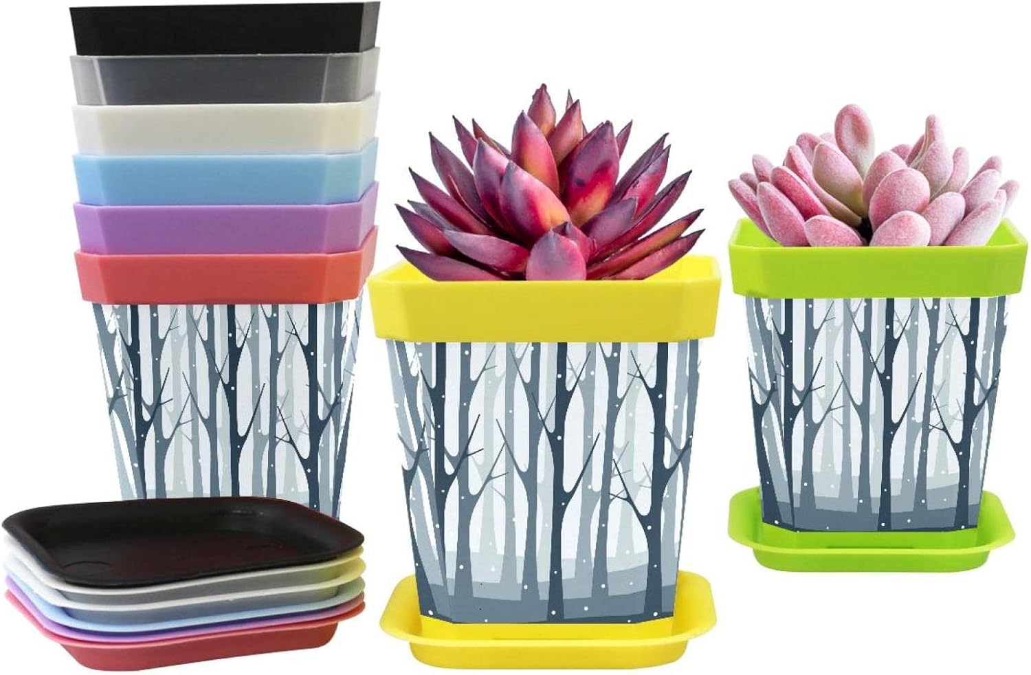 Paquete de 8 macetas de plástico para plantas de semillero para trasplante de guardería para decoración de habitación, jardín y balcón, nevadas, invierno, bosque, naturaleza