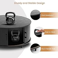 Vista 5 de COSIEST Mesa auxiliar redonda con almacenamiento, mesa de centro negra moderna de 31.5 pulgadas con puerta corredera de 360°, mesa central de madera