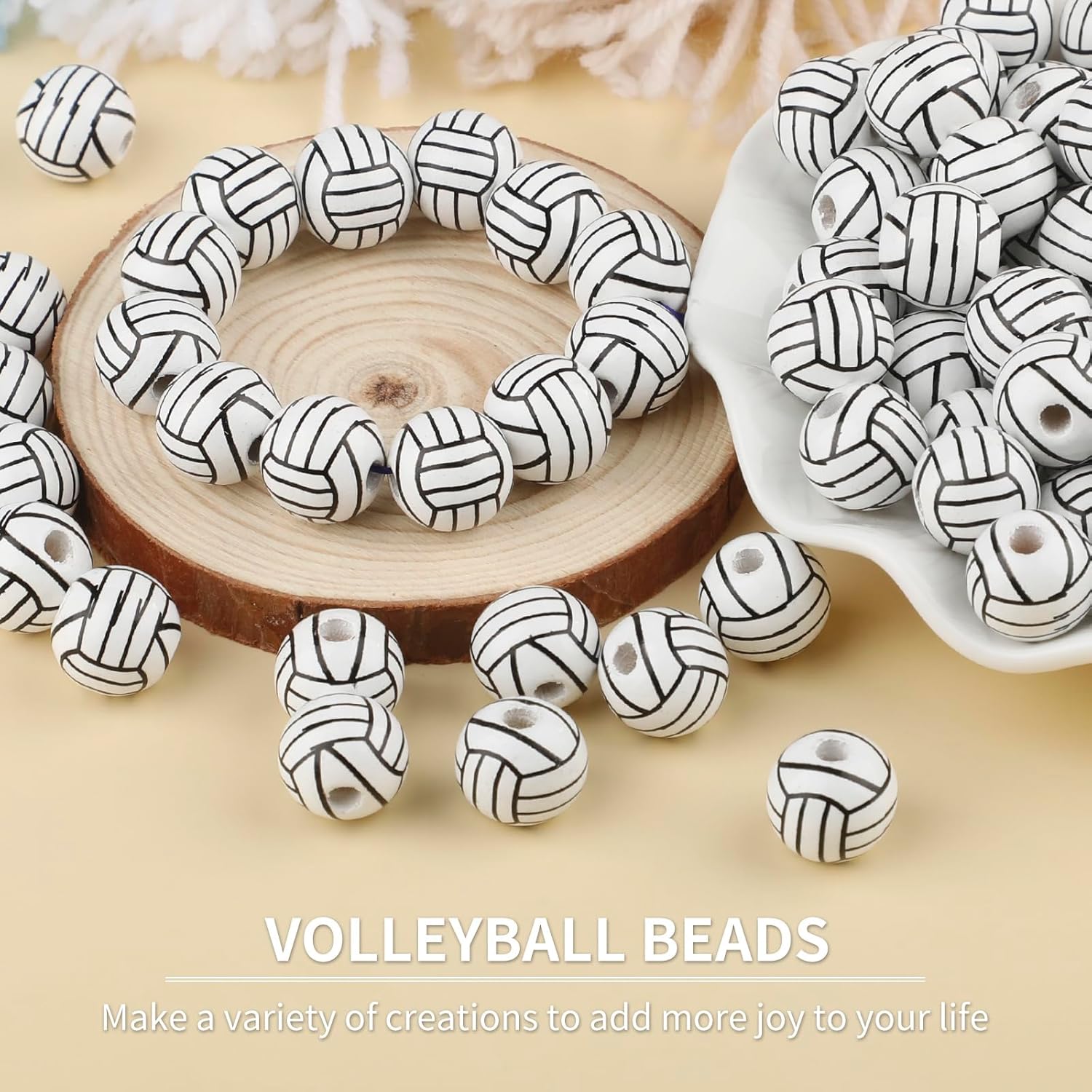 100PCS Wooden Beads,16mm Volleyball Wooden Beads with Holes, Round Sports Wood Bead for DIY Crafts, Jewelry Making, Sports Competition Decorations - Image 3