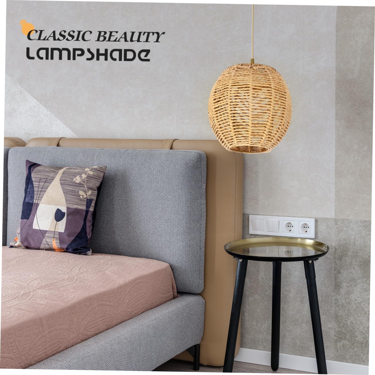 Rattan Lamp Shade for Pendant Lamp Rattan Basket Light Fixture Bedside House Reading Living Room Home Hallway Dining Khaki