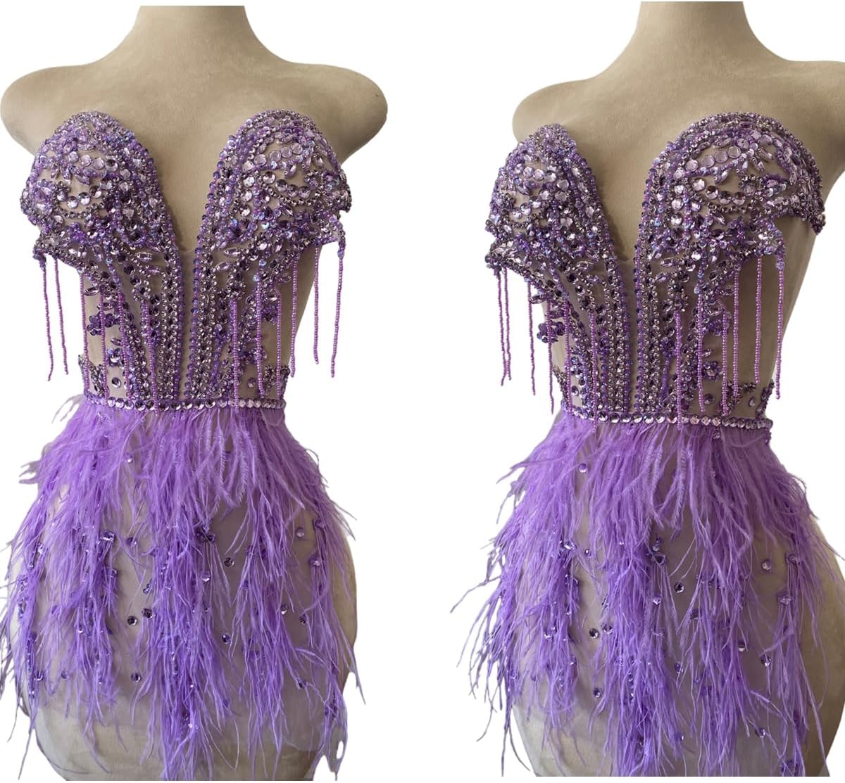 Handmade Luxury Tassels Feathers Bodice Appliques Hand-Stitched Beads Rhinestones Trim Patches Shiny Accessories for Dresses (Silver)