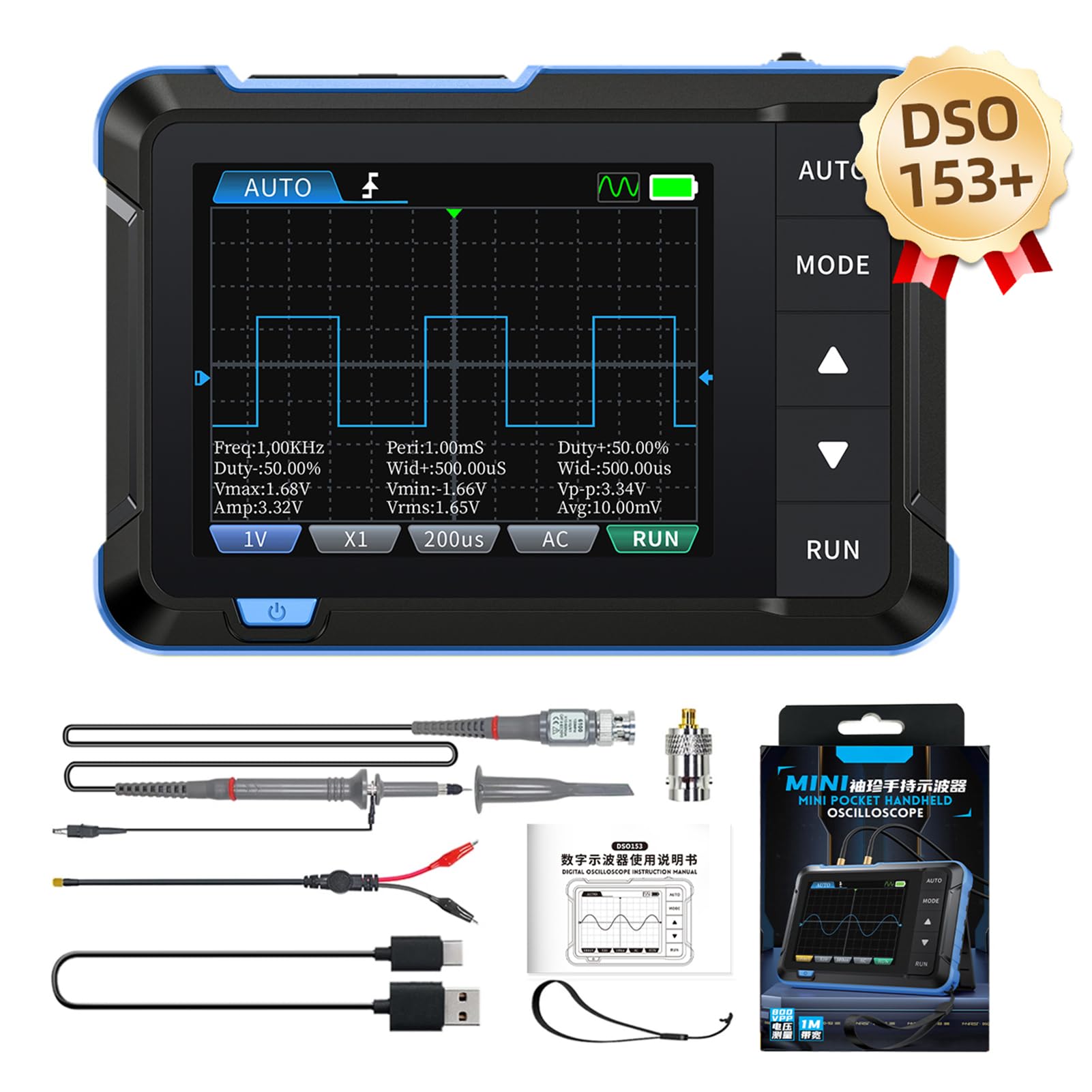 Generic Generatore di Segnali Oscilloscopio Digitale Portatile Strumento Diagnostico Automatico a Doppia modalità Larghezza di Banda 1M Frequenza di Campionamento 5MS/s per Test Fai-da-te Ed (Alta