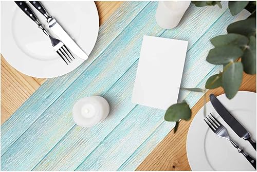 HOSNYE Camino de mesa, estrellas y conchas de mar sobre fondo de madera, camino de mesa de lino y algodón para cocina, mesa familiar, mesa de cena,