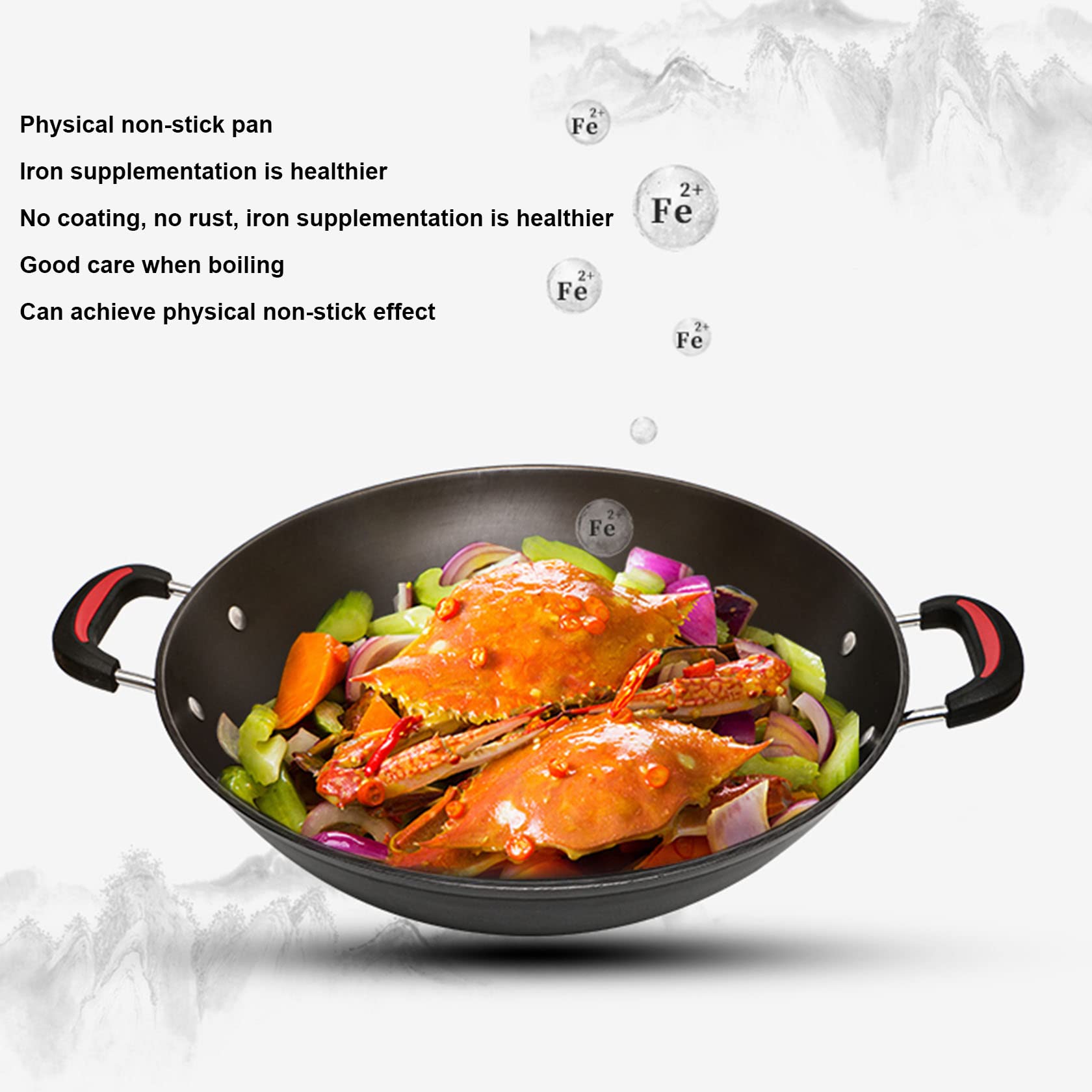 Wok in Ghisa, Pentola in Ghisa, Adatto per Fornelli A Gas,46CM