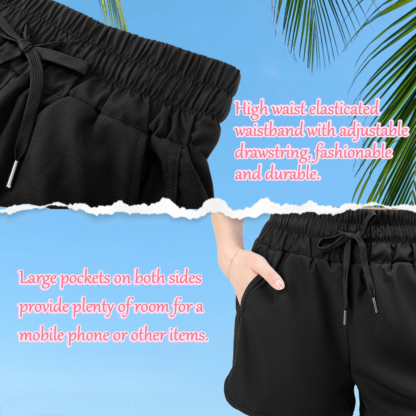 Kefiyis Pantaloncini Donna Asciugatura Rapida Vita Alta Costume Donna Pantaloncino con Tasca