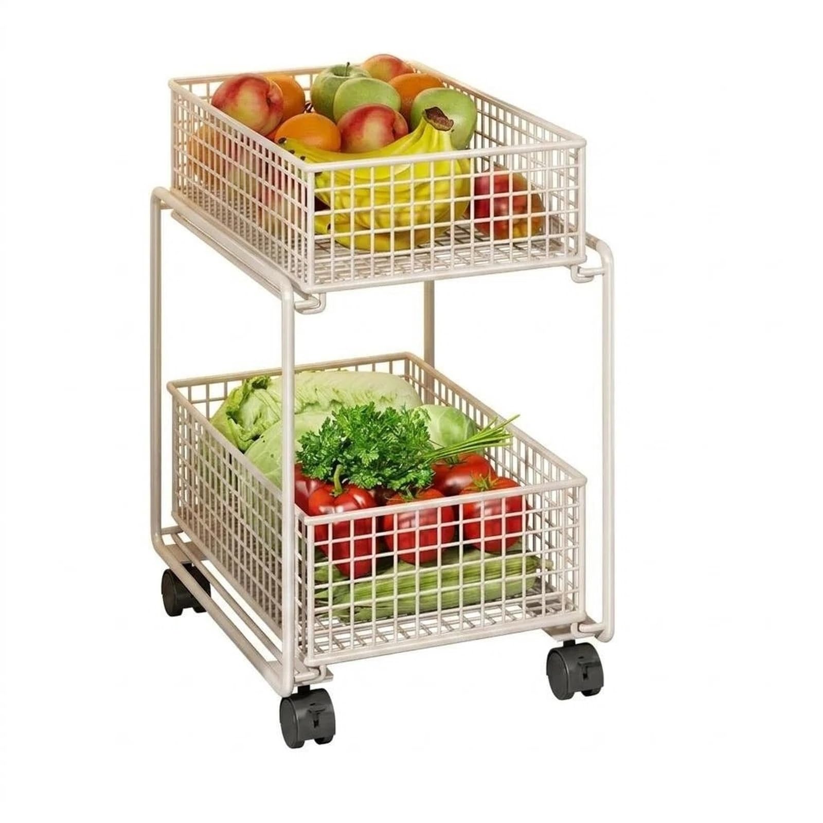 ZYYANSHOP Kitchen Storage Cart Rolling Kitchen Storage Cart Movable Vegetable and Fruit Basket Organizer Shelf(White,Large)