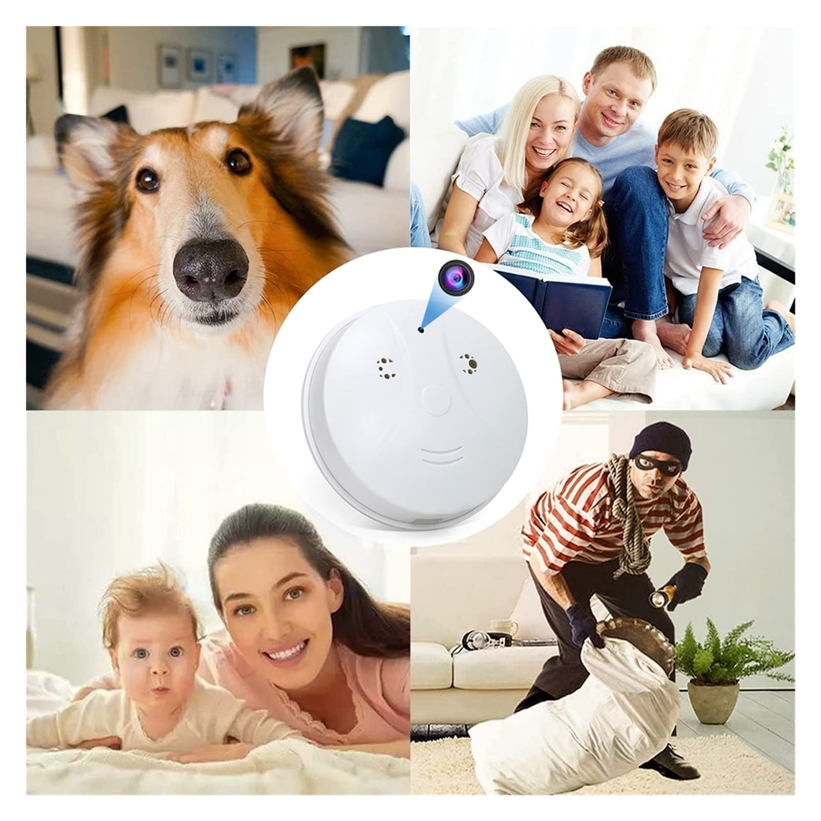 Detector de humo inalámbrico con alarma de humo HD WiFi Mini Camera Detector de humo Cámara Smart Security Security Security Recorder de video de audio por teléfono inteligente for la oficina en casa