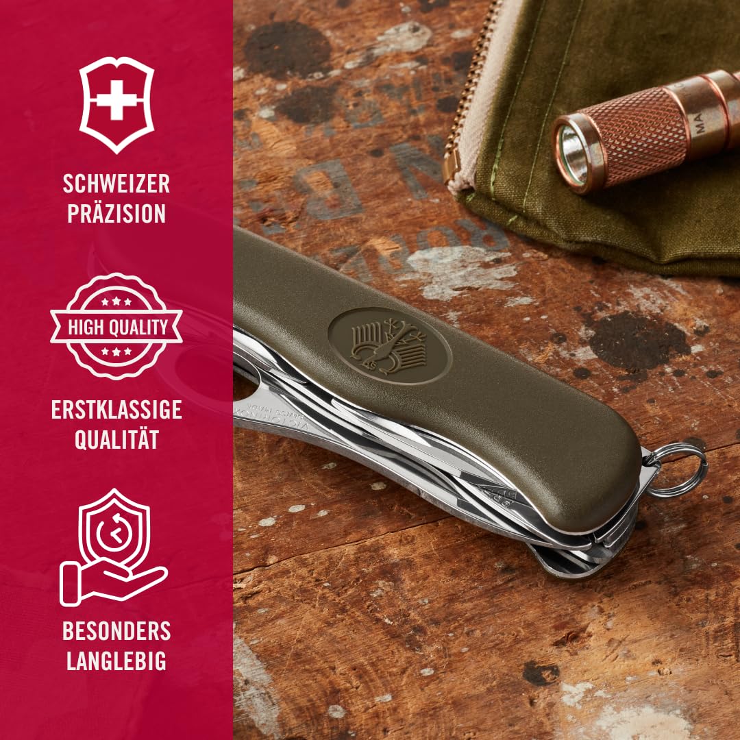 Victorinox Schweizer Taschenmesser Trailfinder, Soldatenmesser, 10 Funktionen, Multitool mit Einhandklinge, Dosenöffner, Schraubendreher, Grün