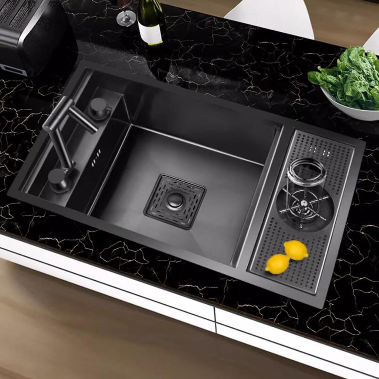 Fregadero de cocina compacto que ahorra espacio con grifo, diseño invisible para baños pequeños y hogares, 58 x 26 x 22 cm, perfecto para instalación en encimera, moderno y funcional
