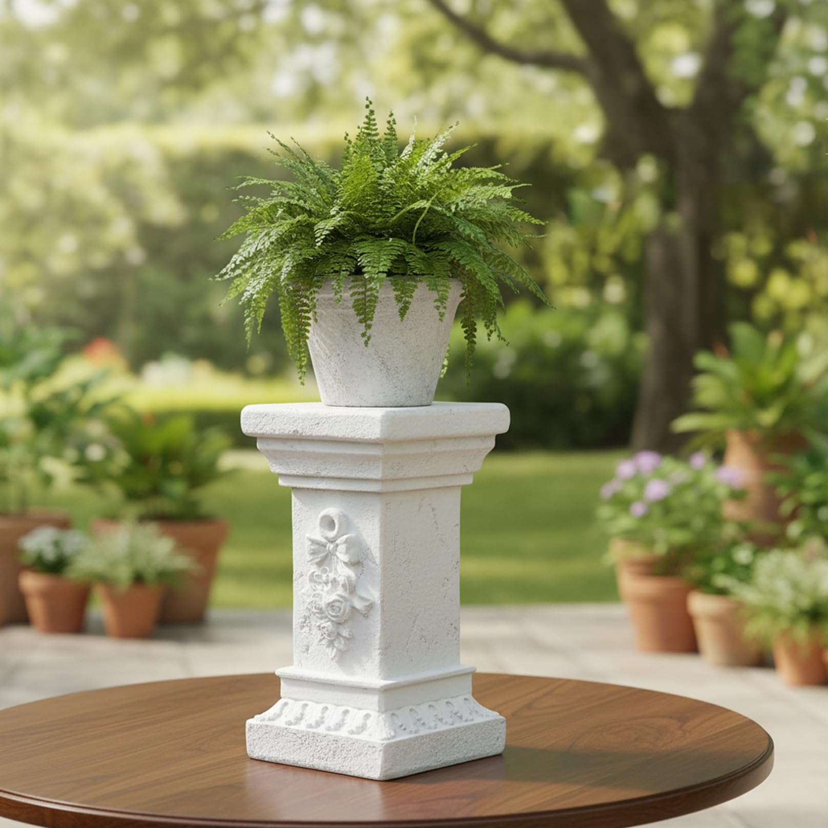 Piedistallo da Giardino per Statue, Supporto per Piante in Resina Resistente Alto 30 cm, Piedistallo da Esterno Resistente alle Intemperie per Sculture, Vasi da Fiori