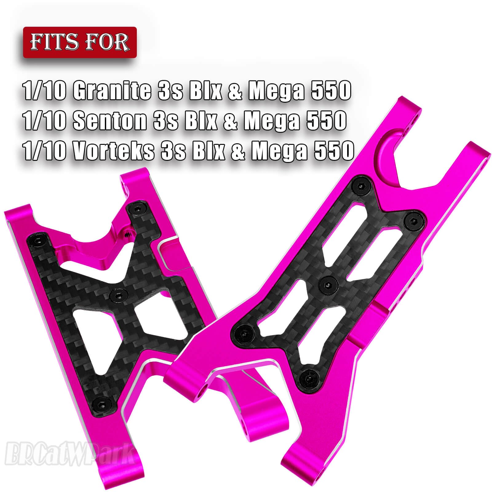 BRCatWPark Aluminum Suspension Arms A-Arms Upgrades Part for Arrma 1/10 Granite/Senton/Vorteks 3s Blx 4X4 Mega 550,4PCS RC Suspension A Arms Hops up,Pink