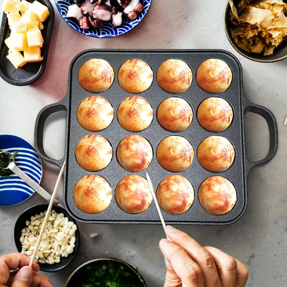 Takoyaki - Bistecchiera in ghisa con 16 fori, antiaderente, per polpette di polpi, utensili da cucina