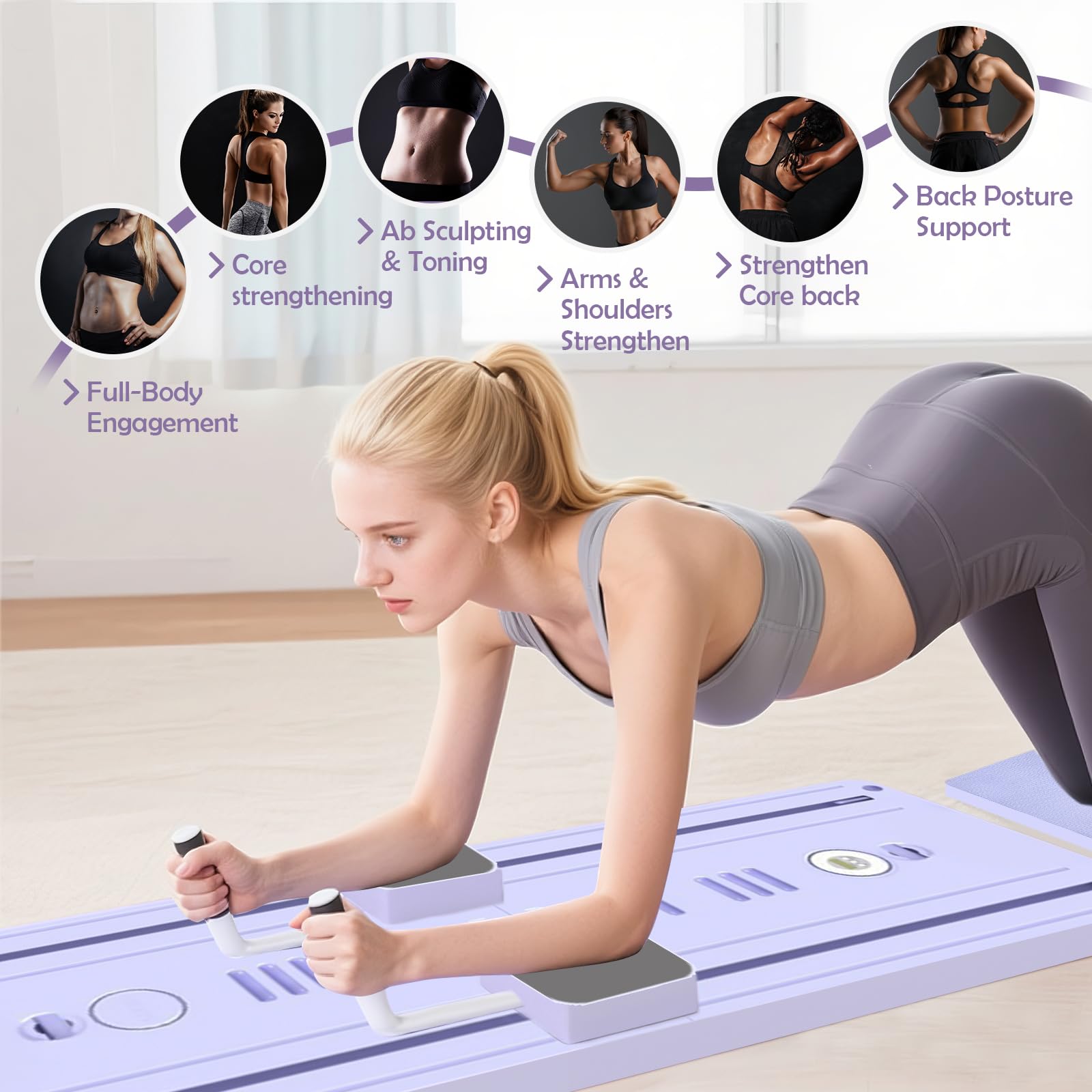 Reformer für Pilates, tragbarer Pilates Set für zuhause mit Auto-Rebound, Widerstandsbändern, Kniepolster, Timer & Handyhalter – Multifunktionales Core- & Abs- Ganzkörpertrainer