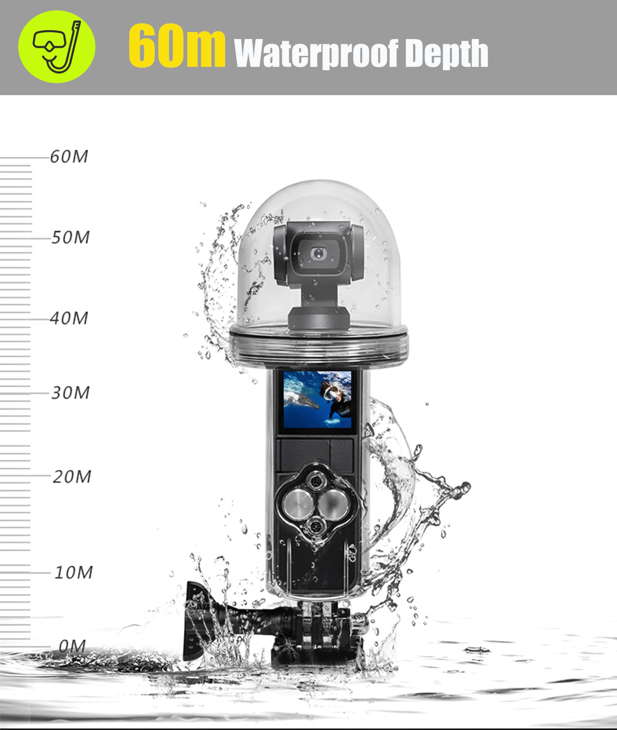 Zunate Carcasa Impermeable de 60 M, para dji Osmo Pocket, Funda Protectora Subacuática de 60 M/196,8 Pies, con Diseño de Cúpula Semicircular, para Surf, Buceo, Natación