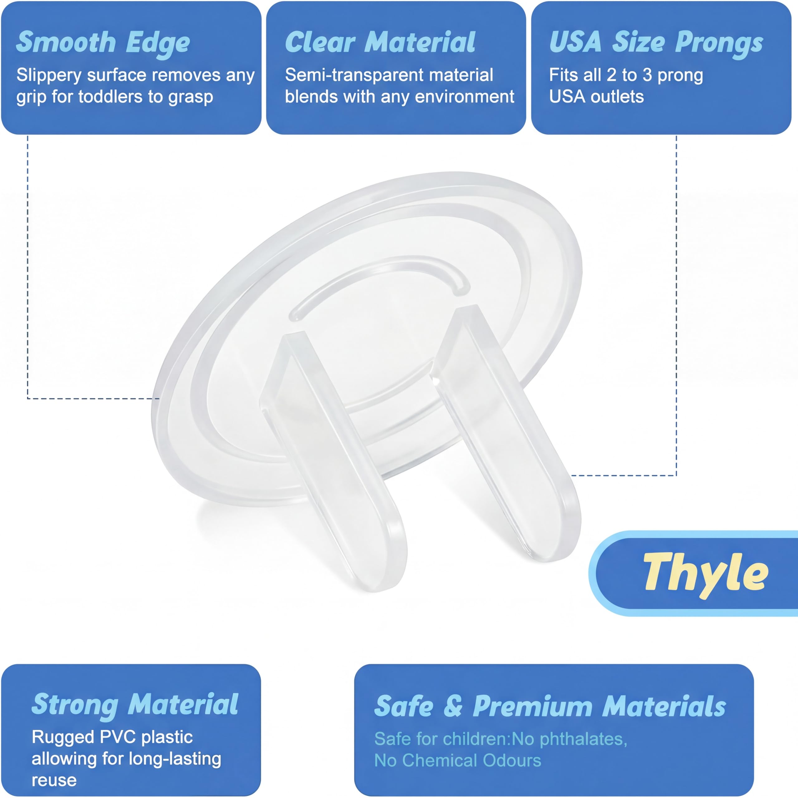 Thyle - 200 fundas de enchufe a prueba de niños a granel para enchufes eléctricos, fácil de instalar, resistente y seguro kit de prueba de bebé para oficina en casa a granel (transparente)