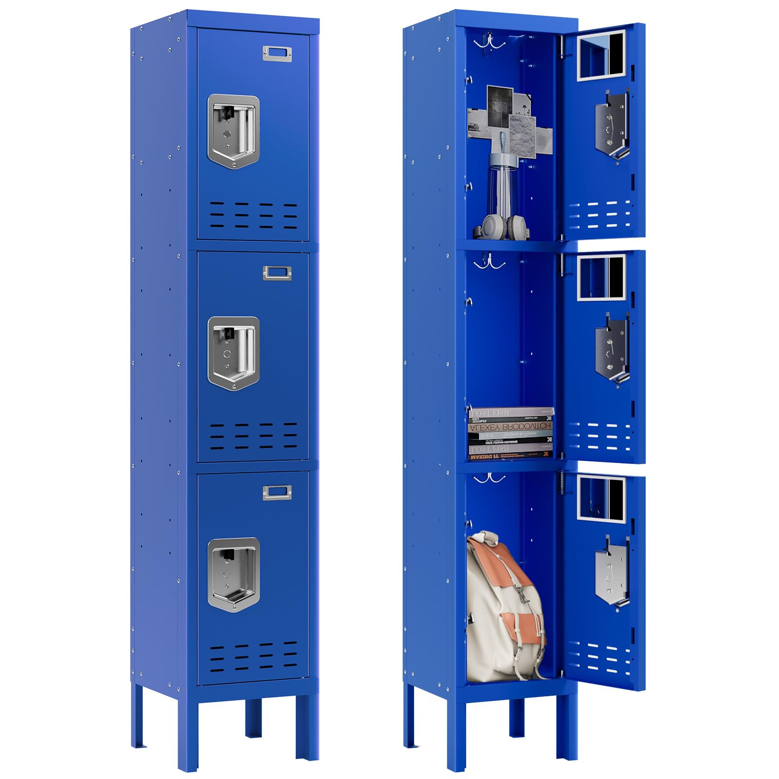 BUTISOW Metal Lockers - 66" Height Steel Lockers for Employees with 3 Door Storage Locker with Card Slot for Employees Gym School Home Office Garage - Assembly Required